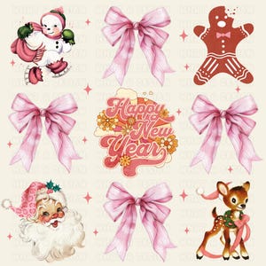 Coquette Pink Christmas Png, Pink Bow Christmas Png,Trendy Santa Png,Christmas Sublimation Design,Vintage Christmas Png, Christmas Tree Png