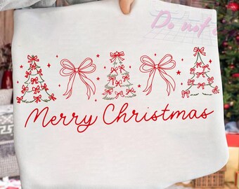 Preppy Christmas Tree Png, Christmas Coquette Bow Png, Merry Christmas Shirt Design, Coquette Merry Christmas Png