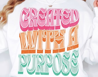 Erstellt mit einem Zweck Png, Trendy Christian Png, Distressed Retro Christian Sublimation Design, Bibel Vers Png, Glaube Png Sublimation