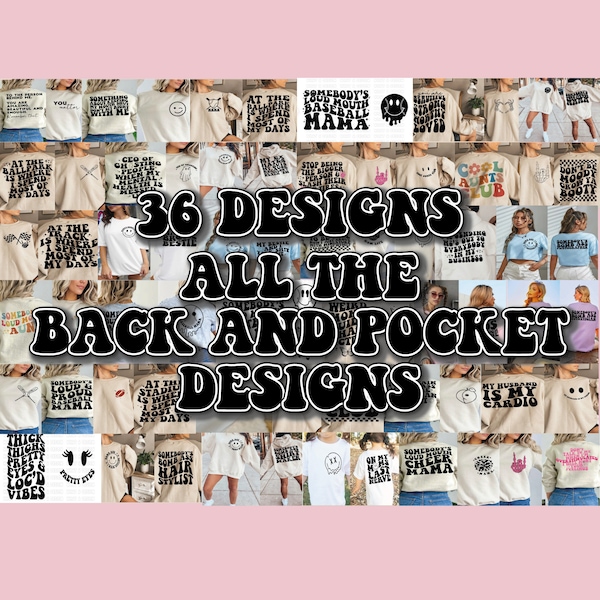 Mega SVG Bundle, All Back and Pocket T Shirt Designs SVG, Retro Smiley Svg Files for Cricut, Silhouette Cut Files, Clipart, Svg for Shirts