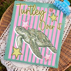 Turtley Over It Png, Striped Turtle Png, Funny Animal Meme Design, Retro Summer Coastal Preppy Stripes, Sea Turtle Digital Download