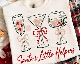Santa's Little Helpers PNG, Retro Christmas Cocktail Png, Holiday Drink Sublimation, Coquette Bow Christmas Png