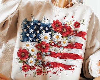 Floral American Flag PNG, 4th of July PNG,  America Png, Patriotic PNG Design, Coquette 4th Of July Png, Retro 4th of July Png Designs