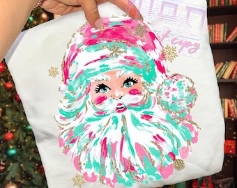 Preppy Brushstroke Santa Claus Png, Colorful Preppy Glitter Christmas Santa png, Merry Christmas png, Vintage Santa, Christmas png, Santa
