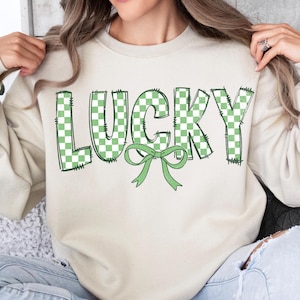 Retro Checkered Lucky St Patrick&#39;s Day Coquette Png, St Patricks day png, Lucky png, St Patrick, St Pattys day png, Retro St Patrick day png