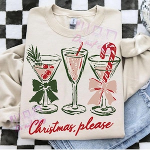 Christmas, please text design with illustrated holiday cocktail glasses and candy cane