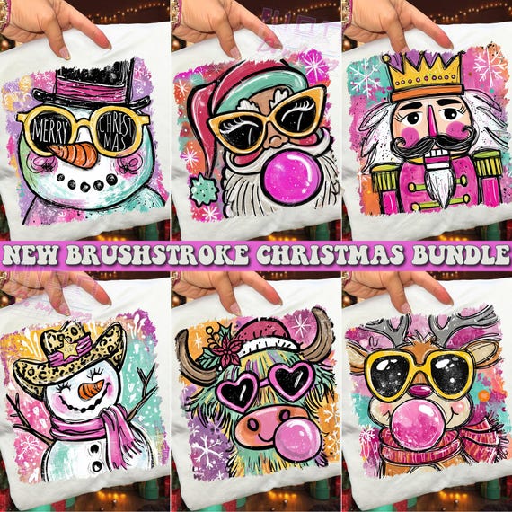 Preppy Christmas Png Bundle, Nutcracker Png, Glitter Santa Claus Design, Coquette Christmas Png Design, Merry Christmas Png, Brushstroke Png