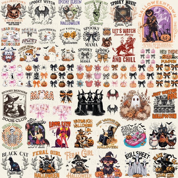 Retro Halloween Png Bundle, Halloween Coquette Png, Halloween Bundle, Spooky Season Png, Fall Png, Trendy Halloween, Halloween Mama Png