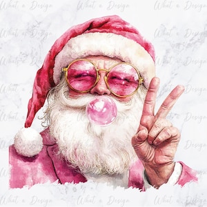Retro Santa Christmas Blowing Bubble PNG, Vintage Merry Christmas PNG, Funny Santa With Sunglasses Xmas Holiday Sublimation Digital Download