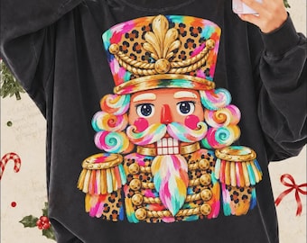 Colorful Leopard Nutcracker PNG, Christmas Nutcracker PNG, Hand Painted Xmas Design, Preppy Holiday Sublimation, Rainbow Nutcracker