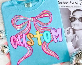Kids Custom Name PNG, Preppy Coquette Bow Sublimation, Girl Name Shirt Design, Personalized Toddler Summer, Cute Name Clipart for Children