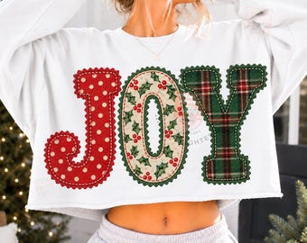 Retro JOY Christmas Png, Polka Dot Holly Plaid Png, Christmas Applique, Holiday Sublimation, Preppy Xmas Design, Stitched Png