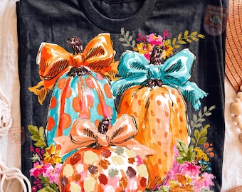 Floral Fall Pumpkin Png, Preppy Pumpkin Coquette Png, Brushstroke Pumpkin Spice Png, Colorful Pumpkin Png, Boho Autumn Flowers Png