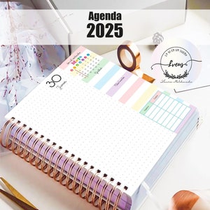 AGENDA 2025 / DIARIA imprimible archivo PDF / Medio oficio / con pegatinas stickers de regalo/ colorida