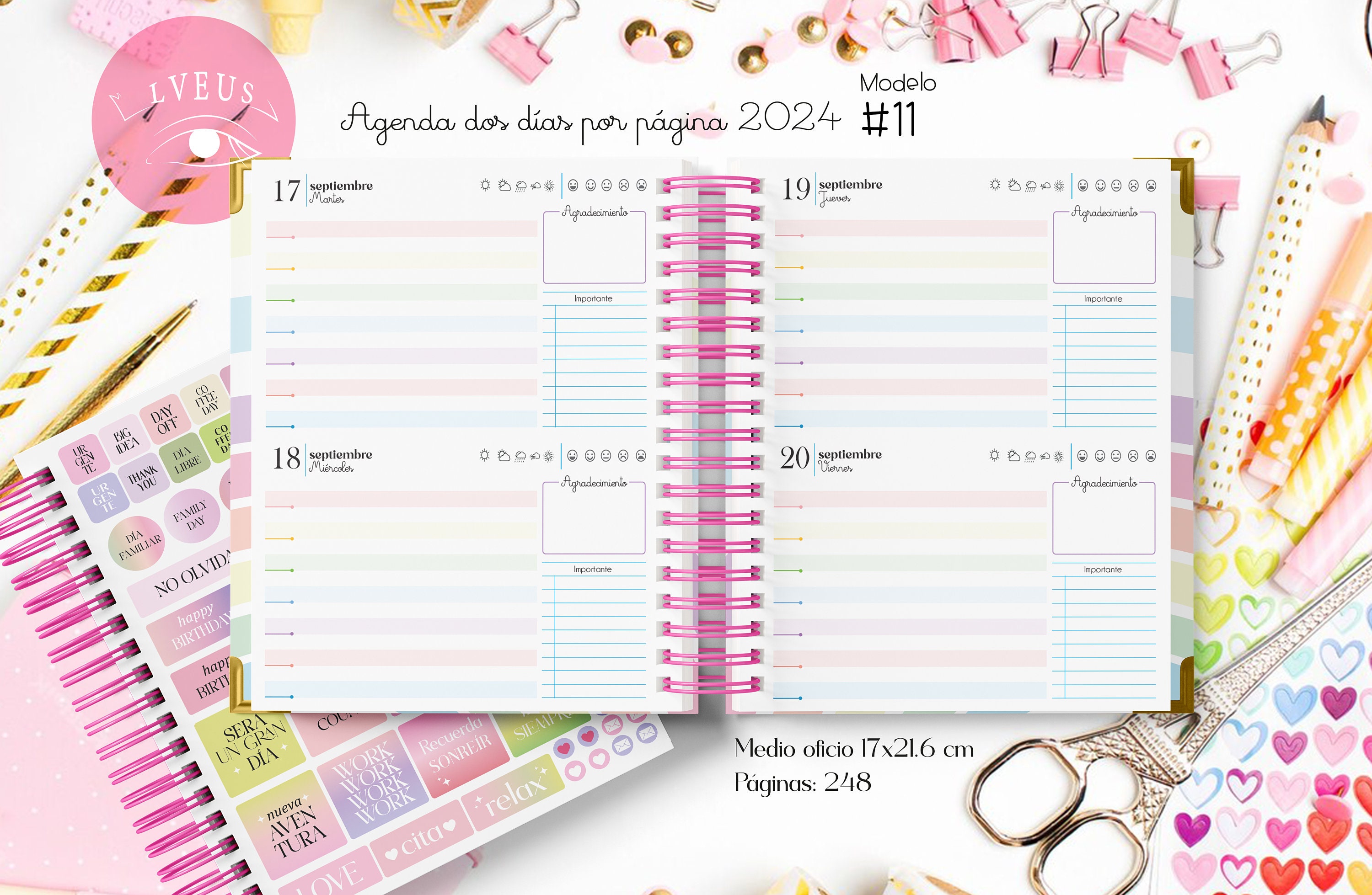 Agenda 2024 / Planner 2024 / Two Days per Page / Printable Pdf File / PDF  Medium Oficio / Printable Agenda / Colorful Agenda 