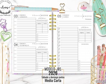 2026 PLANNER / Daily view with Saturday and Sunday sharing page / 2026 planner