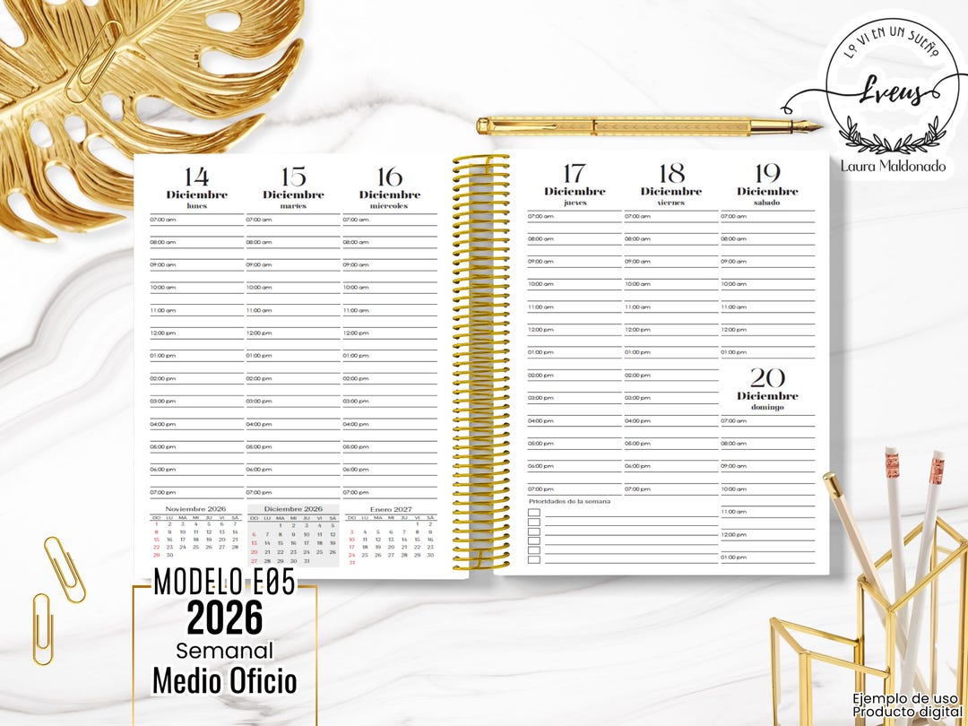 Modelo Agenda.pdf AGENDA CLÁSICA 2026 Agenda formal archivo imprimible medio oficio PDF ...