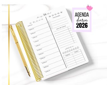 AGENDA 2026 / DIARIA imprimible archivo PDF / Media carta / Agenda español 2026 agenda elegante