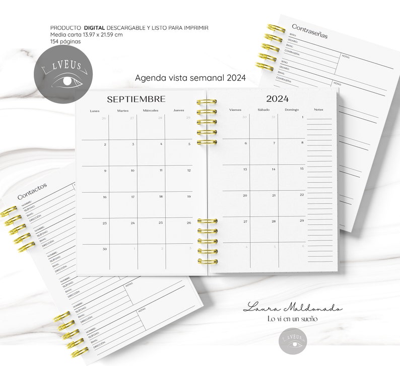 AGENDA CLÁSICA 2024 Agenda formal y sofisticada archivo imprimible