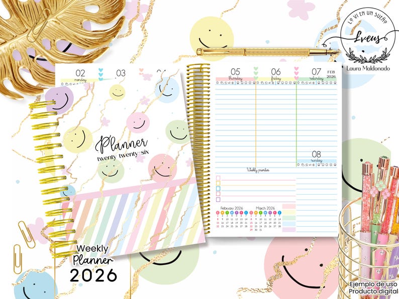 Printable 2026 Weekly Planner in English – Colorful Agenda Template ...