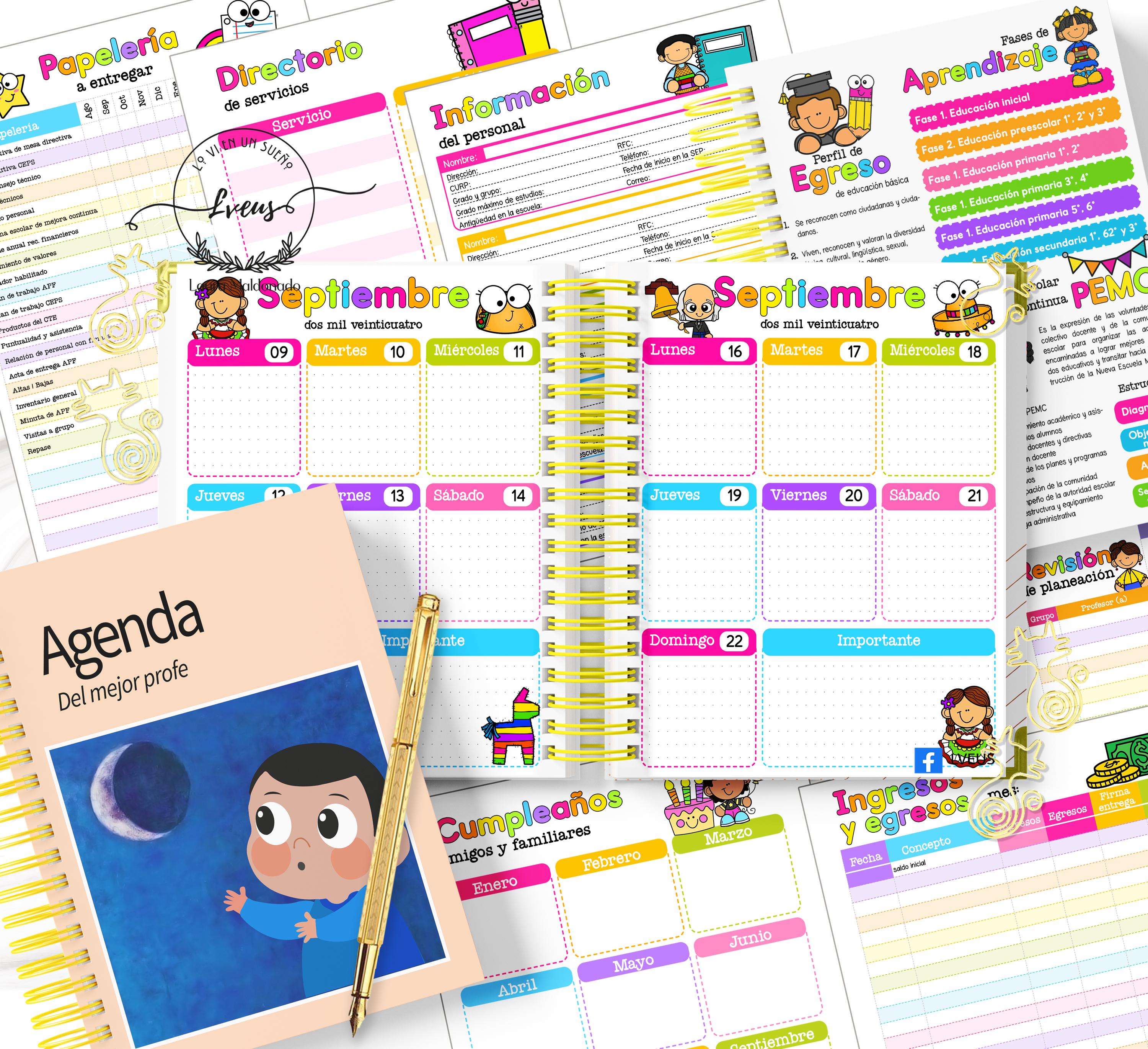 PACK OF TEACHERS' AND MANAGERS' 2025-2026 AGENDA PACK printable in PDF format, August 2025-July 2026