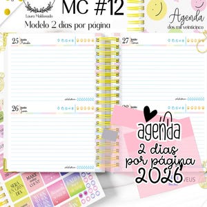 印刷可能な2026年アジェンダ、2026年プランナー、1ページ2日プランナー、印刷可能なPDFファイル、ダウンロード可能なハーフレターPDFオーガナイザー