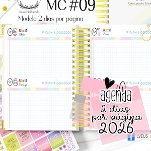Agenda 2026 imprimible, planificador 2026, planner dos días por página, archivo imprimible pdf, organizador PDF media carta descargable