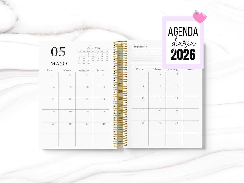 Matilda Moo Agenda 2026, Formato A5, Con Layout Unico Per Note Settimanali, Pagina A Sinistra, Note E Lista Delle Cose Da Fare A Destra, Lamina Oro Rosa, Copertina In Cartoncino Resistente, Rosa