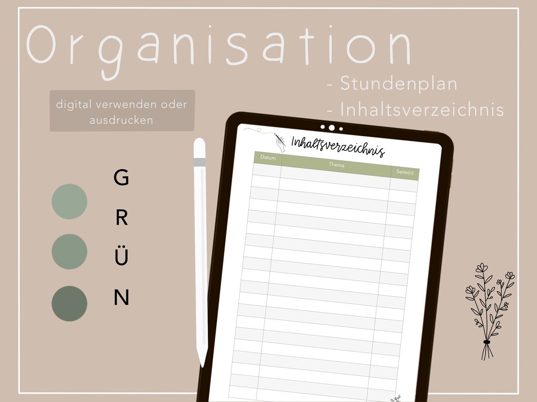 Timetable Table of Contents Digital Planner for iPad Study & Etsy