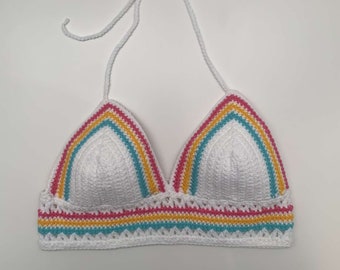 brassière/haut au crochet drapeau pansexuel | haut au crochet fait main | haut au crochet fierté