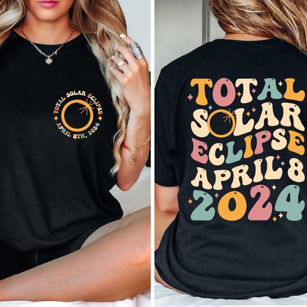 Total Solar Eclipse Retro Groovy Svg, 2024 Solar Eclipse Svg, April 8 2024, Astronomy Lover, Front and Back Png , Trendy, instant download