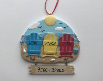 Family of Three Beach Chairs Personalized Ornament, Beach Vacation Keepsake Ornament by Ever&Green