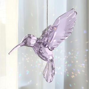 Hummingbird Suncatcher Ornament, Purple Acrylic Hummingbird Rainbow Maker for Window Hanging or Christmas Tree Decor