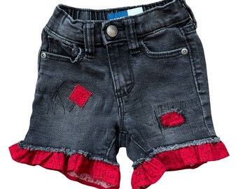 Baby Girls Ruffle Trim Cutoffs,  Upcycled Denim