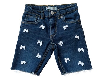 Girls Bow Cutoffs, Upcycled Jean Shorts