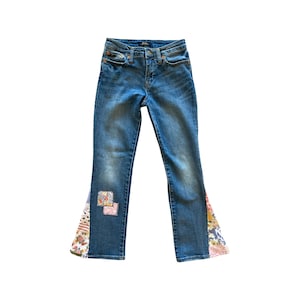 Girl&#39;s Patchwork Bell Bottoms, Upcycled Jeans