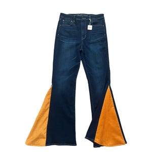 12&6, Women&#39;s Harvest Gold Corduroy Flares, Upcycled Jeans