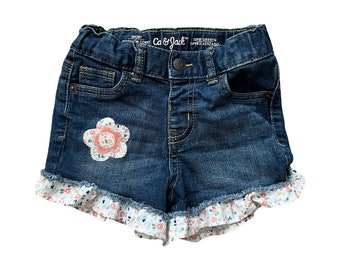 Girls Ruffle Trim Cutoffs, Upcycled Denim