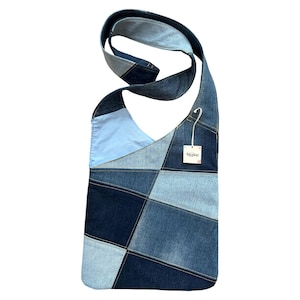 Boho denim crossbodytas met geüpcycled denim