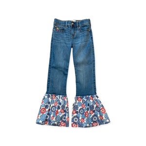 Size 7/8, Girl&#39;s Boho Upcycled Skinny Jeans with Ruffle, abercrombie kids