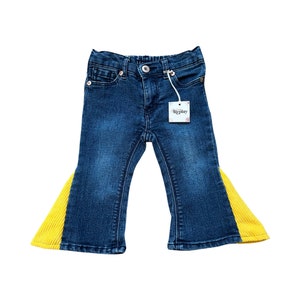 Baby Girl&#39;s Flare Jeans with Corduroy, Upcycled Jeans