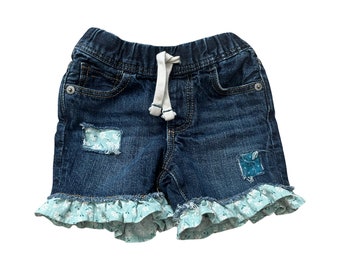 Baby Girl's Ruffle Trim Cutoffs,  Upcycled Jeans