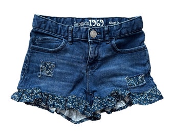 Girls Ruffle Trim Cutoffs,  Upcycled Jeans