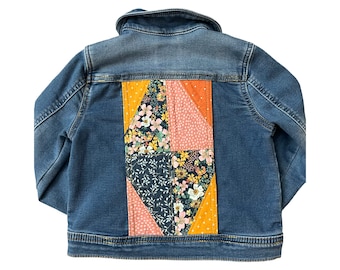 Veste matelassée en patchwork pour fille, veste en jean recyclé