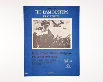 The Dam Busters March by Eric Coates (1955) Vintage Sheet Music, WWII Movie Film Score, Richard Todd, 8pgs, Arranged for Piano Solo