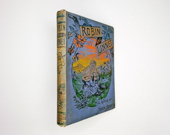 Robin and Linnet by Sue Chestnutwood Perkins (c.1888, 3rd Ed.) Vintage Book, Collectable Antiquarian, Blue Gold Decorative Cover and Spine