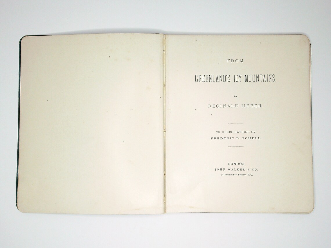 From Greenland's Icy Mountains by Reginald Heber (1884 First Edition) Antique Vintage Book, Religious Christian Poem, Blue Decorative Cover, foto 4 de 5