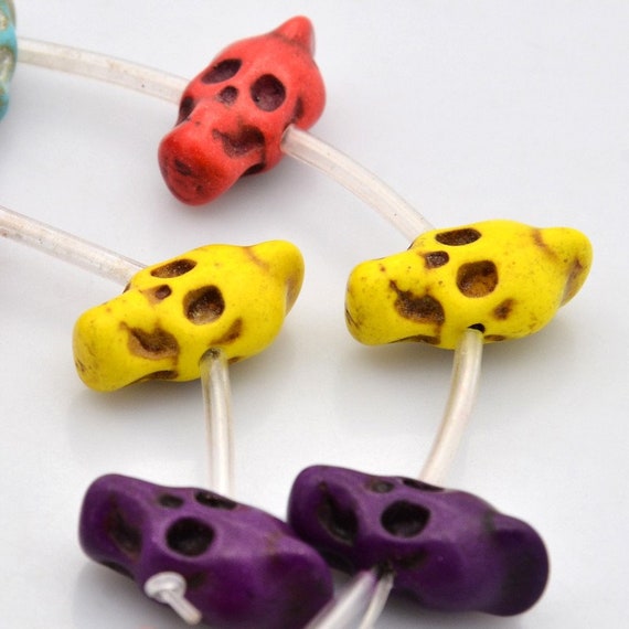 Lot De 10 Perles Tête De Mort En Howlite 10 Mm - Pour Création Bijoux