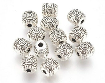 lot de 25 perles baril en argent tibétain 6 mm