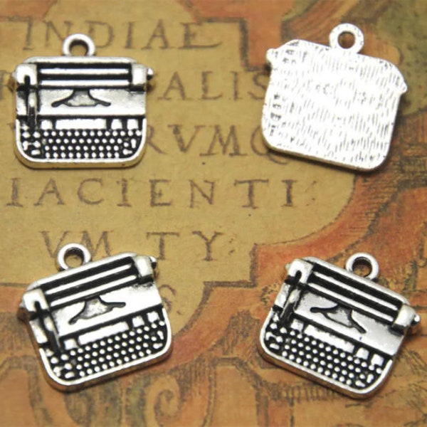 lot de 3 breloques pendentifs machine à écrire 21x 15 mm argenté